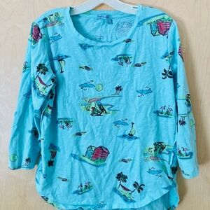 Fresh Produce Light Blue Tropical 3/4 Sleeve Top Women’s Size Medium